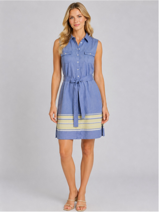 Vineyard Vines Dresses & Skirts - Vineyard Vines Denim Shirt Dress 100% Cotton Blue Border Stripe Belted Size 2